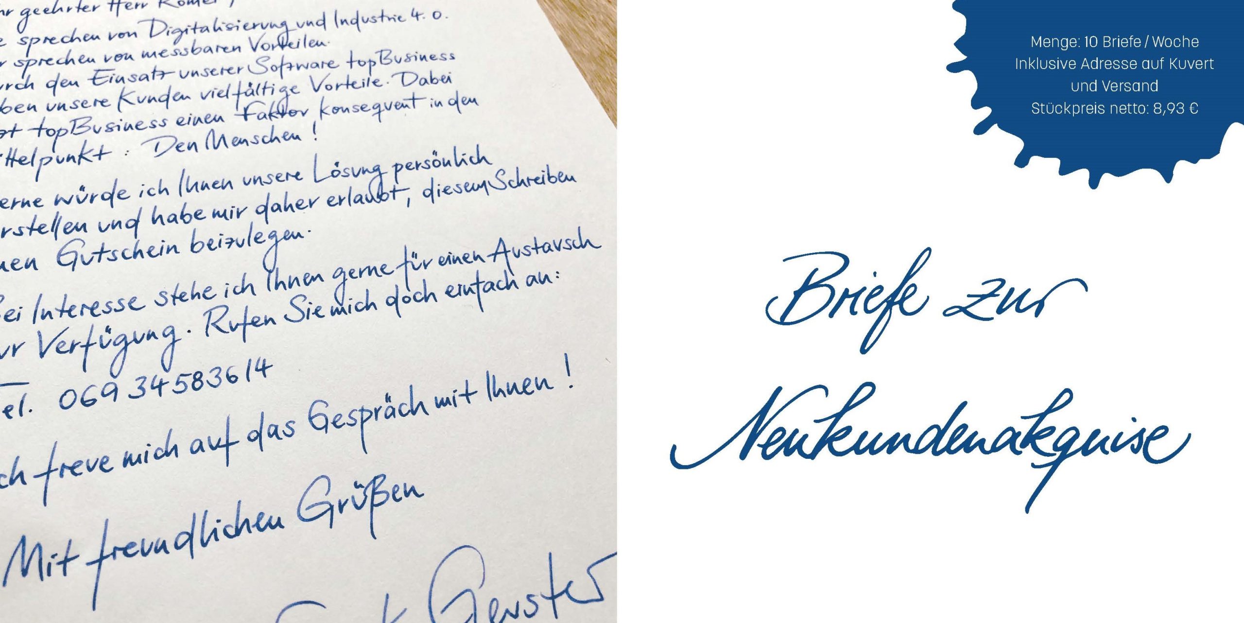 Handgeschriebener Akquisebrief mit persönlicher Anrede als Beispiel für Geschäftspost
