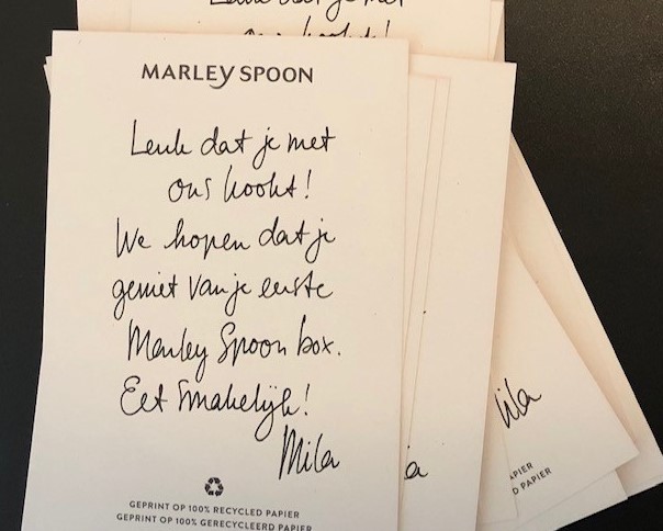 Original handgeschriebene Paketbeileger für Marley Spoon