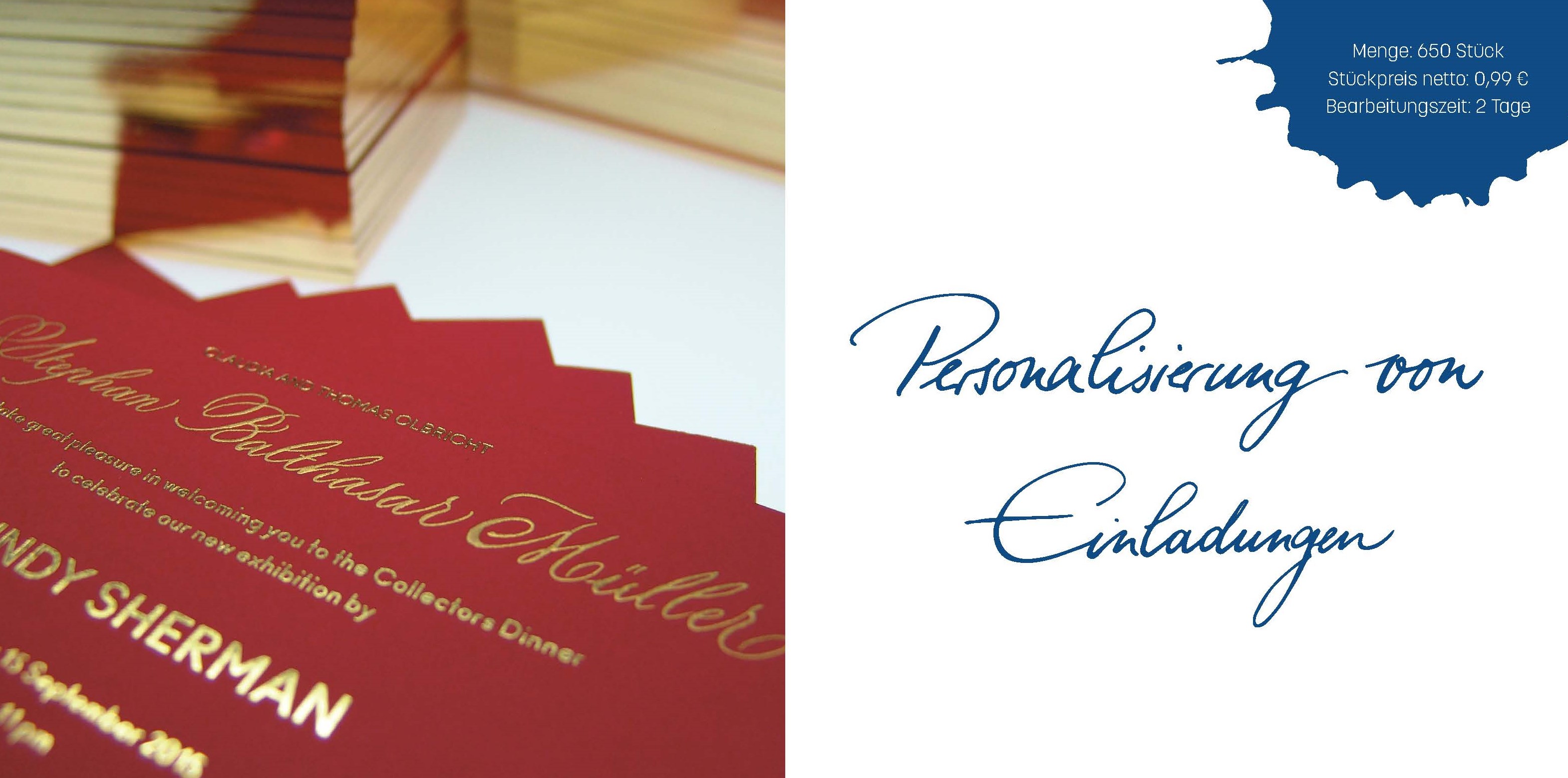 Rote Einladung für ein Collectors Dinner mit goldener handgeschriebener Personalisierung